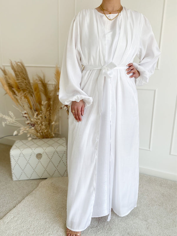 White Organza Open Abaya with Slip Dress