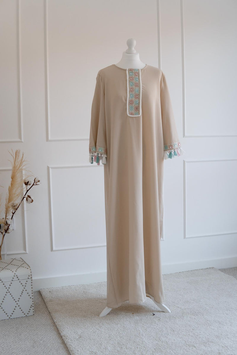 Stone Nude Kaftan with Pastel Trim