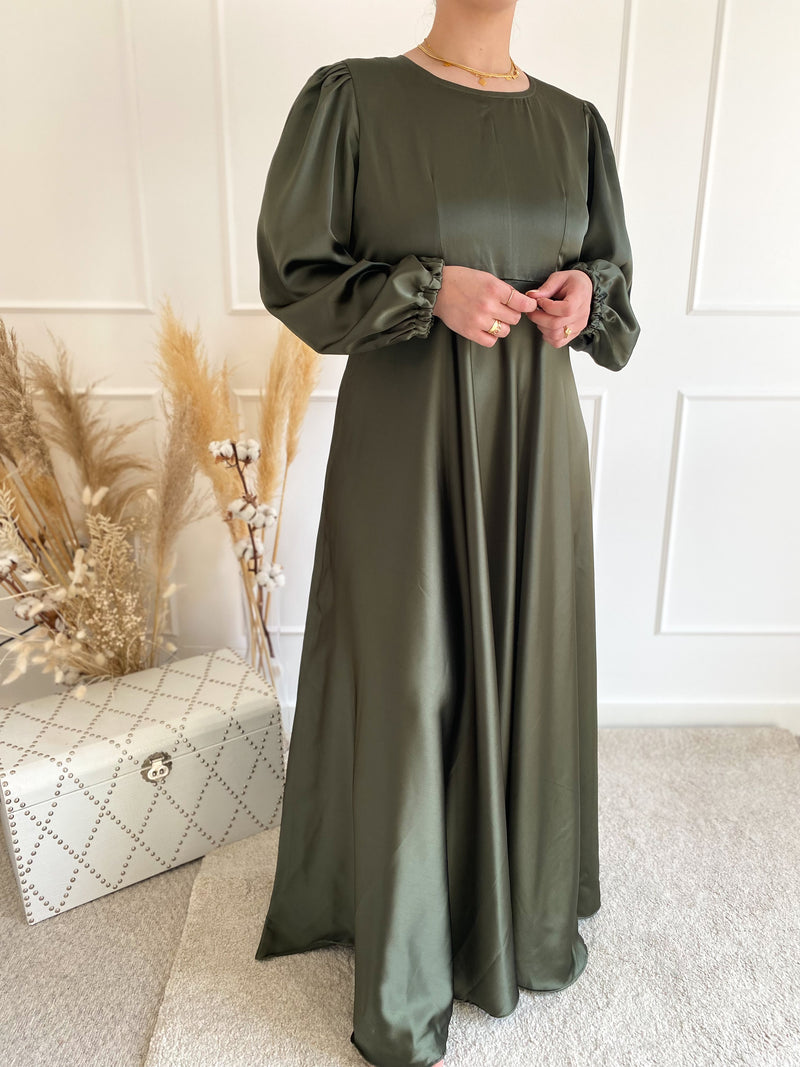 Earthy Green Puff Sleeve Maxi Dress – Al-Jamilah