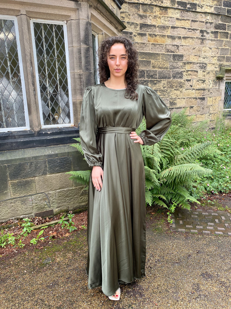 Earthy Green Puff Sleeve Maxi Dress – Al-Jamilah