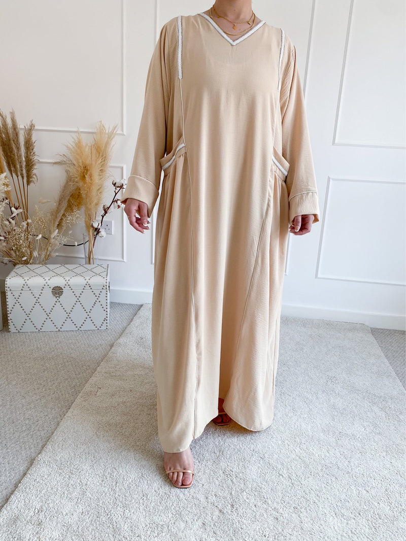 Nude Maxi Kaftan with Oversize Pockets